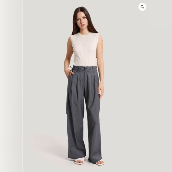 NWT Gentle Herd Wide-Leg Belted Wool-Blend Trousers, brown, size M - Picture 4 of 10